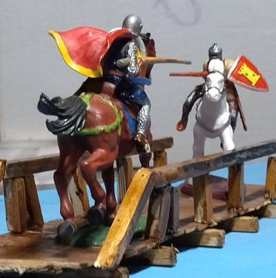 Lanzenkampf zu Pferd auf Brücke